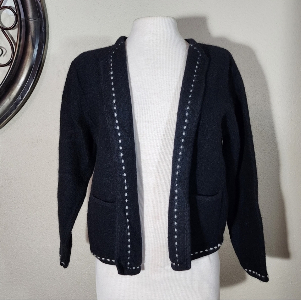 Karen Scott 100% Wool Cardigan Black Size L - Picture 11 of 17